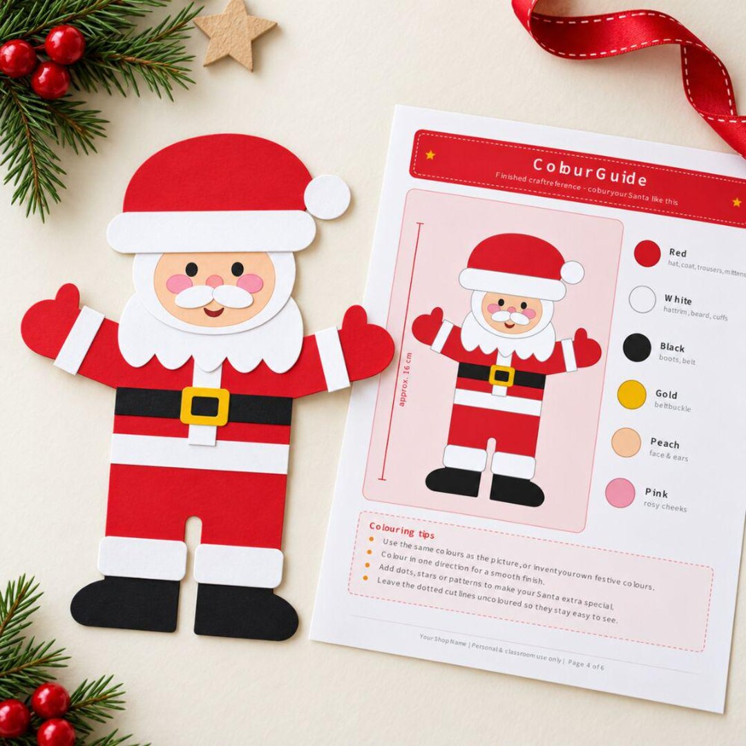 Paper Santa Triangle Santa Paper Craft Printable, Christmas Cut and Paste Activity, PDF ...