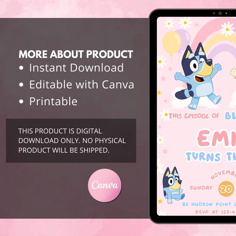 Bluey Birthday Invitation Template, Editable Canva Invite, Bluey ...