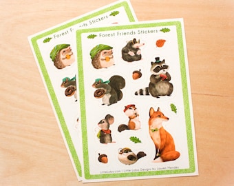 Sticker Sheet - Forest Woodland Animals - Glossy Stickers, Planner Stickers, Animal Stickers, Chubby Bird, Fox, Hedgehog