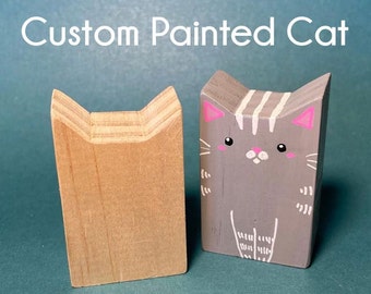 CUSTOM Miniature Handmade Painted Little Cats and Books Set- Painted Wooden Figurine, Pet Figurine, Cat, Feline, Kitty, Kitten