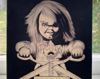 Original Mixed-Media Horror Artwork: Chucky Inspired Haunted Doll Painting – Japanese Manga Style