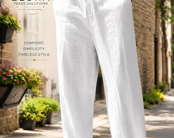 Men's Linen Look Wide Leg Trousers Loose Casual Summer Lightweight Drawstring Pants