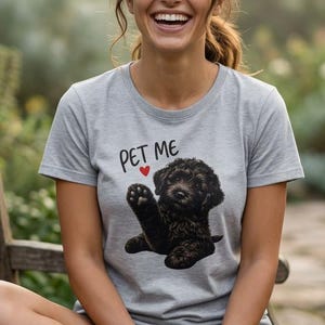 Pet Me Dog Lover T-Shirt, Cute Black Puppy Waving Tee, Funny Dog Parent Gift, Animal Lover Graphic Shirt Top