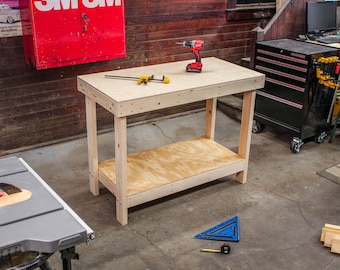 Heavy Duty 2x4 Workbench, 4ft Garage Workshop Table, Woodworking Bench, Flat Pack Easy Assembly