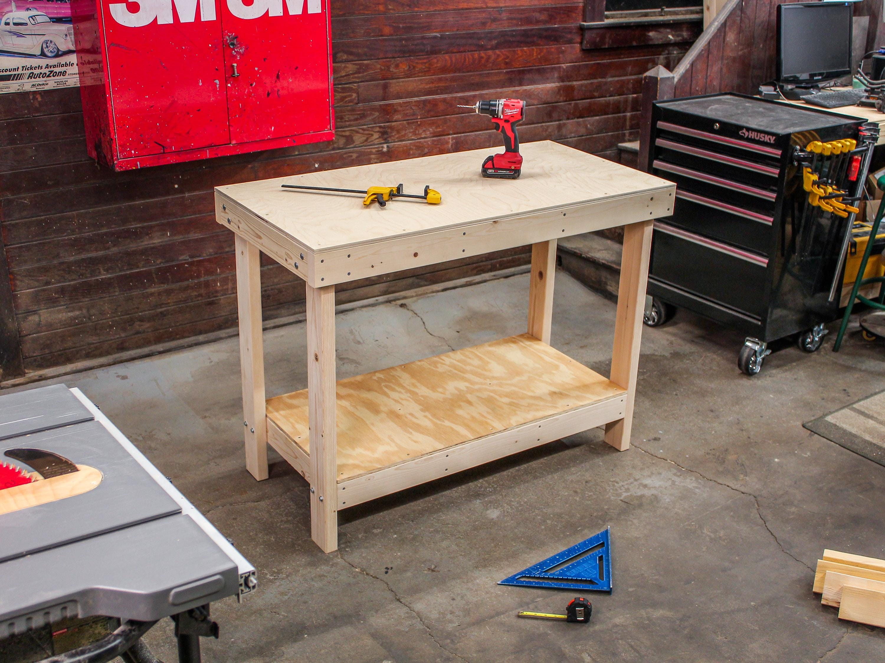 Heavy Duty 2x4 Workbench, 4ft Garage Workshop Table, Woodworking Bench, Flat Pack Easy Assembly