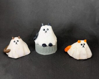 Geisterkatzenfiguren, handgefertigte Unikate – Miniatur-Halloween-Katzenskulptur, gruselige Dekoration