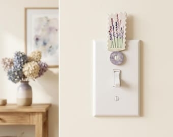 Handgefertigter, einzigartiger, dekorativer Lichtschalteraufsatz aus Lavendel, florales Wandmedaillon