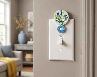 Farbauswahl! Einzigartiger, handgefertigter Lichtschalteraufsatz mit Blumenmuster, runder, handgefertigter Wanddeko-Anhänger.