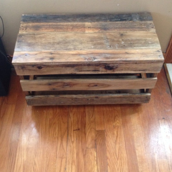 Rolling record crate with lid from salvaged materials