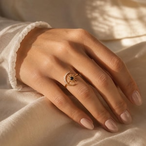 Vintage vergulde ring met maan en sterren - Verstelbare hemelse sieraden in antieke stijl