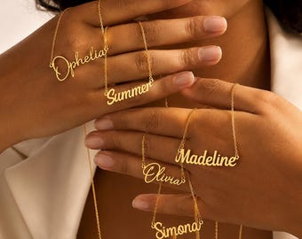Collier prénom personnalisé, plaqué or 18 carats, cadeau d'anniversaire, cadeau de fin d'études, cadeau pour une enseignante