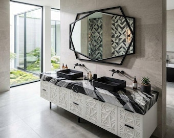 Custom Marble Bathroom Vanity | Handmade Natural Stone Floating Vanity | Contemporary Luxury Bathroom Cabinet
