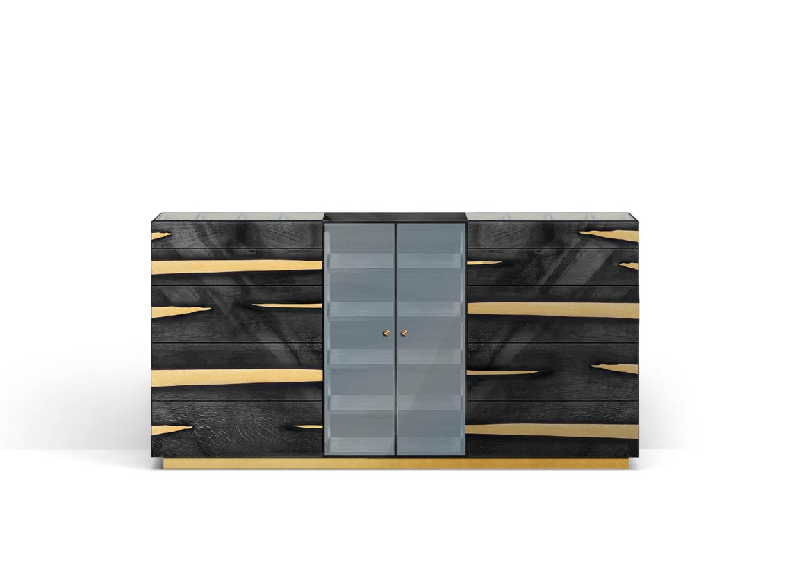Contemporary Grace Chest of Drawers in Brass With Oak Veneer Etsy Canada