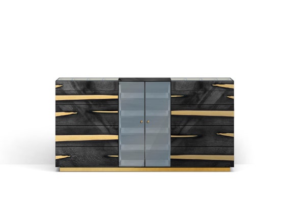 Contemporary Grace Chest Of Drawers In Brass With Oak Veneer Etsy