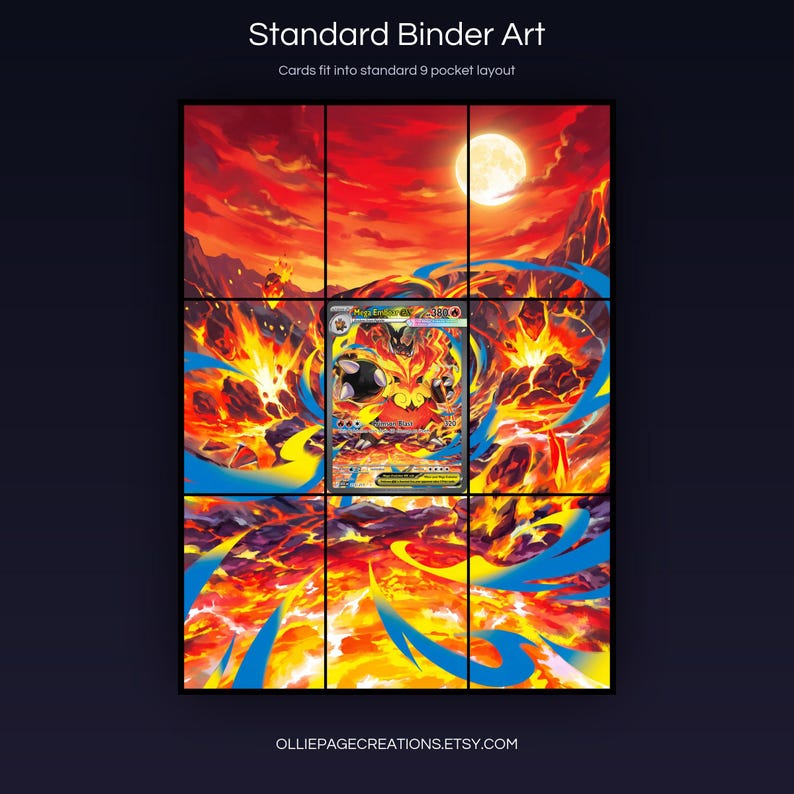 Mega Emboar EX 273/217 extended art 3x3 grid layout, full 9-pocket binder page display printable, Ascended Heroes collector insert