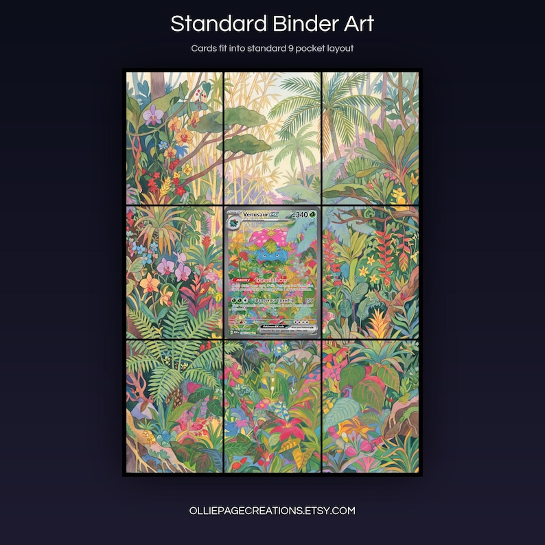 Venusaur EX 198/165 extended art 3x3 grid layout, full 9-pocket binder page display printable, S&V 151 collector insert