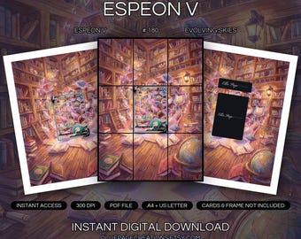 Espeon V 180/203 Binder Art + Paquete de láminas para enmarcar / Exhibidor de arte extendido de 9 bolsillos / 8x10 5x7 4x6 / Evolving Skies