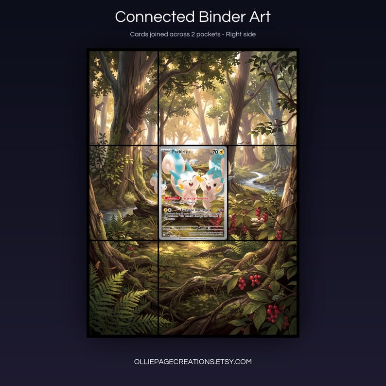 Pachirisu 208/198 connected binder art joining across two pockets, right side, printable extended card display for 9-pocket binders