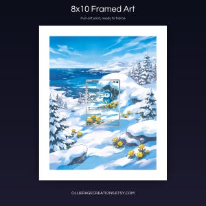 Piplup 098/094 8x10 full-art framed print, ready-to-frame extended art wall display, Phantasmal Flames