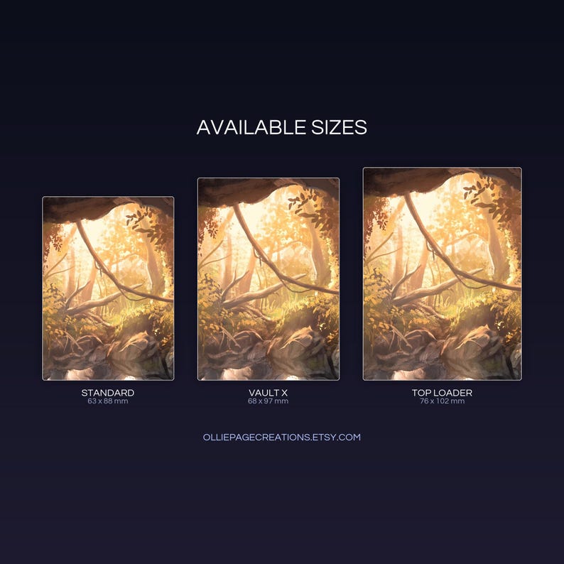 Excadrill EX extended binder art size guide showing Standard, Vault X, and Top Loader printable card sleeve dimensions
