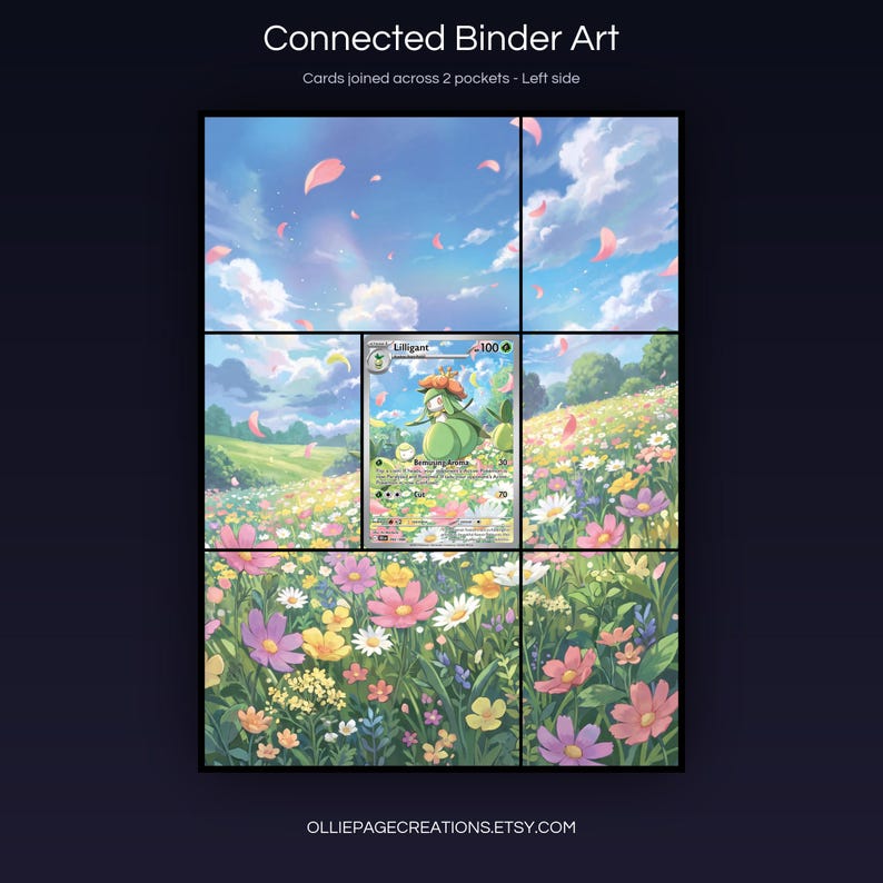 Lilligant 092/086 connected binder art joining across two pockets, left side, printable extended card display for 9-pocket binders