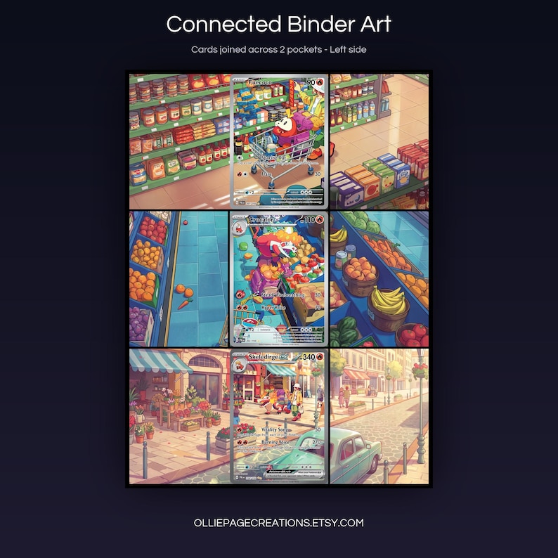 Skeledirge Evolution 201 + 202 + 258 connected binder art joining across two pockets, left side, printable extended card display for 9-pocket binders