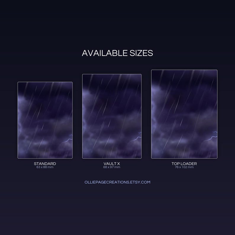 Zebstrika extended binder art size guide showing Standard, Vault X, and Top Loader printable card sleeve dimensions