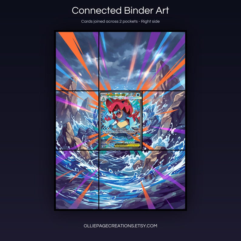 Mega Feraligatr EX 274/217 connected binder art joining across two pockets, right side, printable extended card display for 9-pocket binders