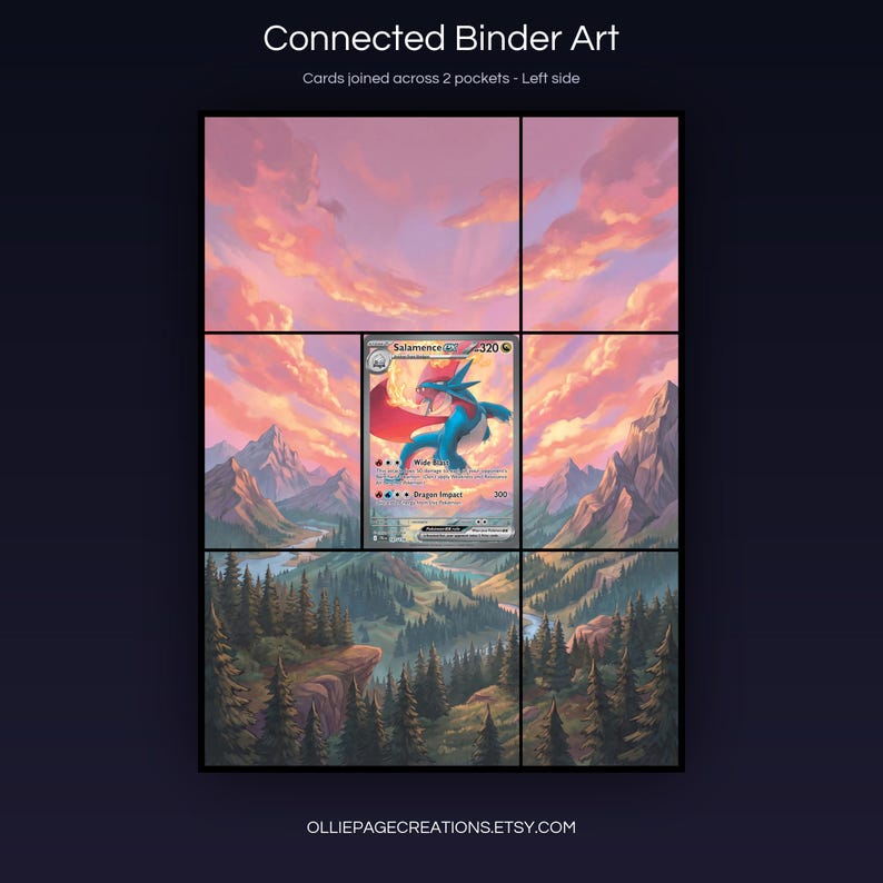 Salamence EX 187/159 connected binder art joining across two pockets, left side, printable extended card display for 9-pocket binders