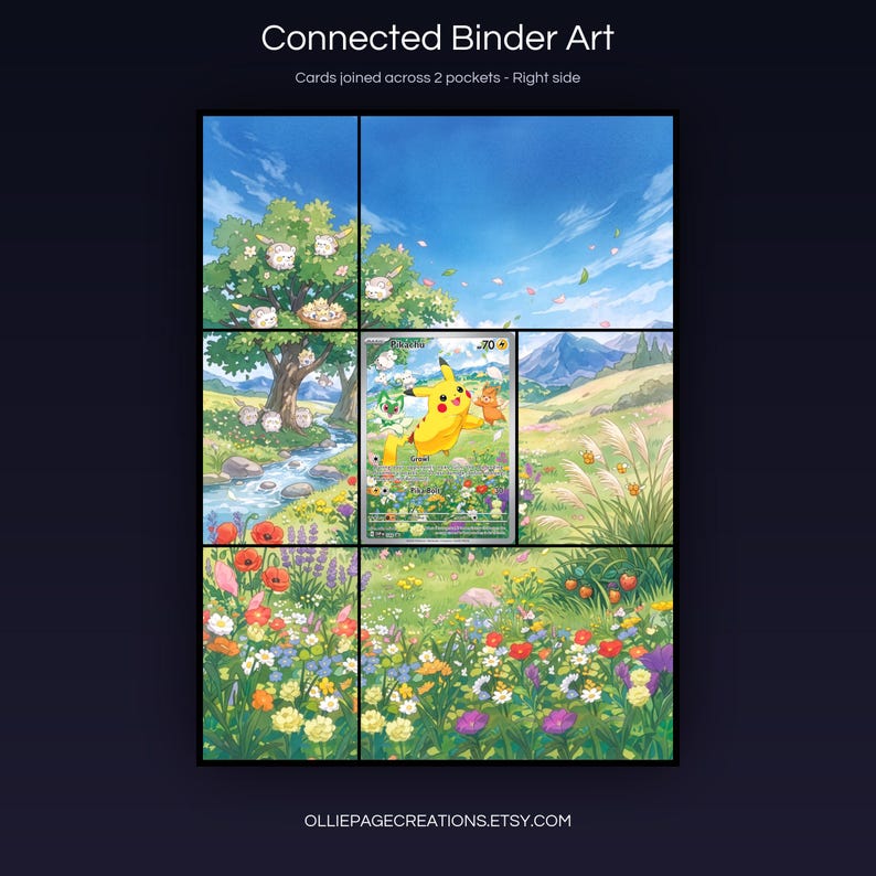 Pikachu 088 connected binder art joining across two pockets, right side, printable extended card display for 9-pocket binders
