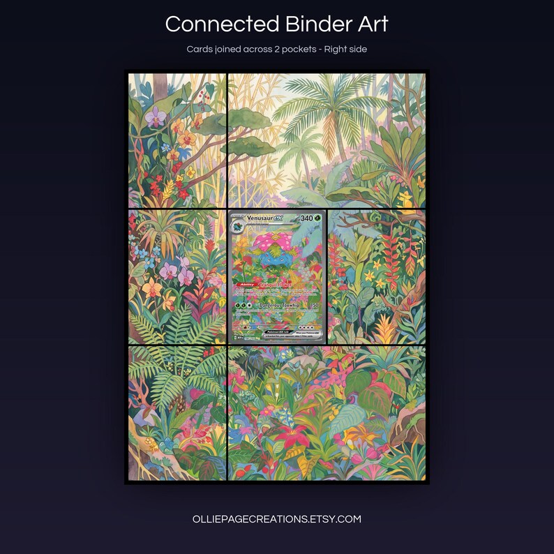 Venusaur EX 198/165 connected binder art joining across two pockets, right side, printable extended card display for 9-pocket binders