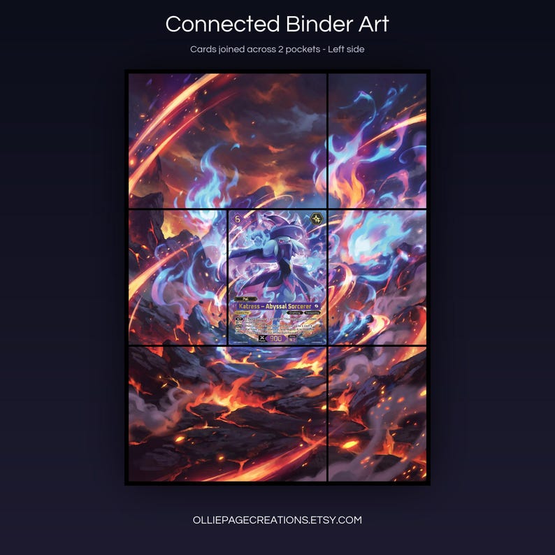 Katress BP01-075-SP connected binder art joining across two pockets, left side, printable extended card display for 9-pocket binders