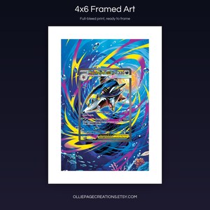 Mega Sharpedo EX 127/094 4x6 full-bleed framed art print, ready to frame, Phantasmal Flames