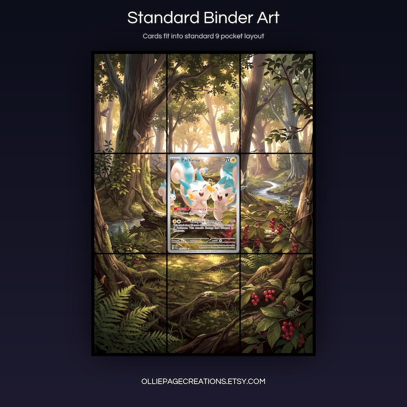 Pachirisu 208/198 extended art 3x3 grid layout, full 9-pocket binder page display printable, Scarlet & Violet collector insert