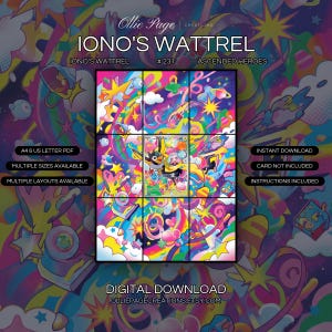 Iono's Wattrel 231/217 extended art binder page in a Vibrant psychedelic space environment featuring neon pink