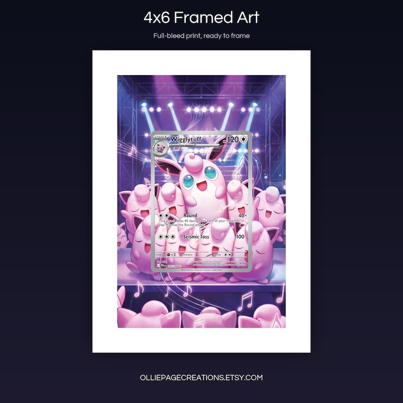 Wigglytuff 105/094 4x6 full-bleed framed art print, ready to frame, Phantasmal Flames