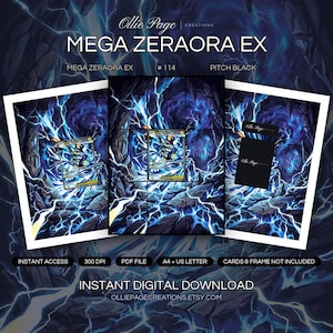 Mega Zeraora EX 114/084 Binder Art + Framable Print Bundle | Extended Art 9-Pocket Display | 8x10 5x7 4x6 | Pitch Black