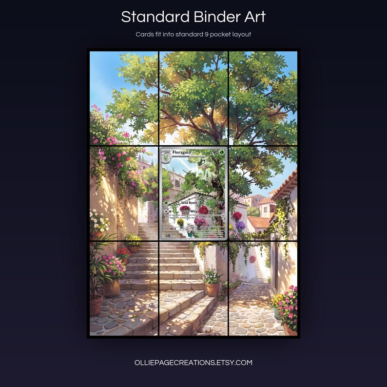 Floragato 197/193 extended art 3x3 grid layout, full 9-pocket binder page display printable, Paldea Evolved collector insert