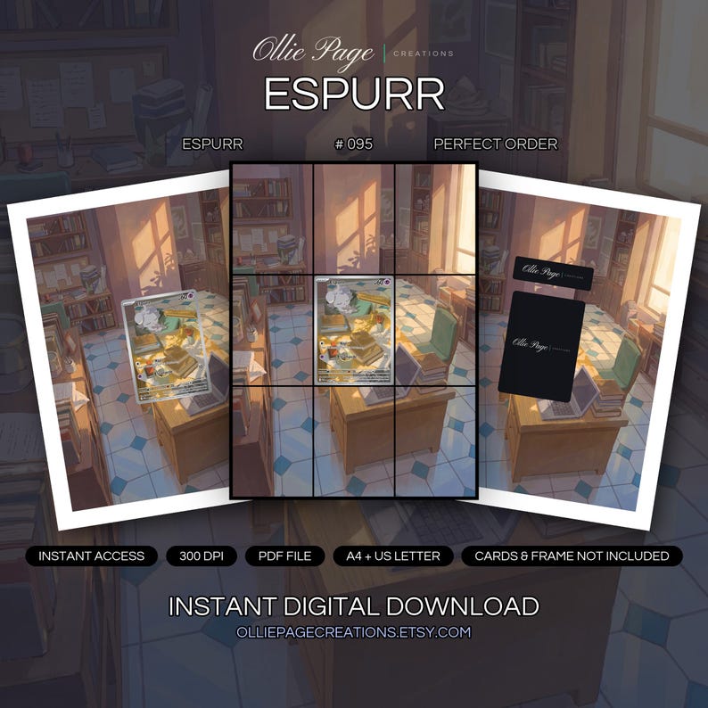 Espurr 095/088 collector bundle — extended binder page plus 8x10 full-art and PSA framed prints in a Warm