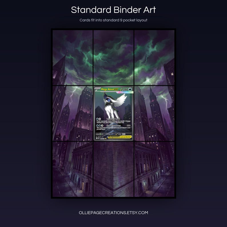Mega Absol EX 180/132 extended art 3x3 grid layout, full 9-pocket binder page display printable, Mega Evolution collector insert
