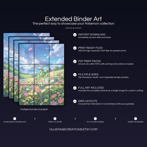 Product feature overview for Lilligant extended binder art — 300 DPI print-ready files, multiple sizes and grid layouts, instant digital download