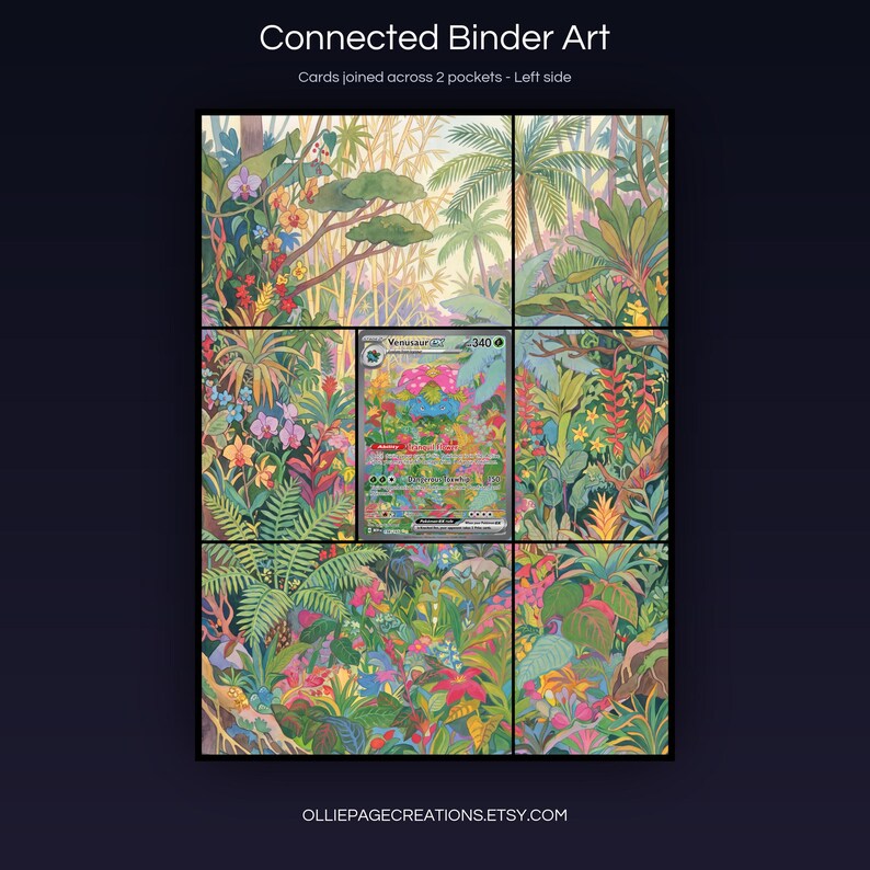 Venusaur EX 198/165 connected binder art joining across two pockets, left side, printable extended card display for 9-pocket binders