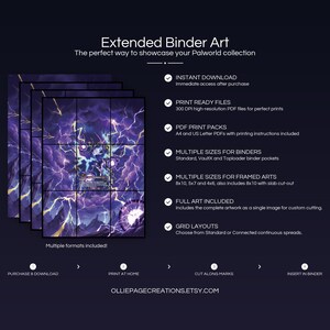 Collector bundle feature overview for Helzephyr extended binder art — binder page grids plus 8x10, 5x7, 4x6 and PSA-style framed prints, 300 DPI instant digital download