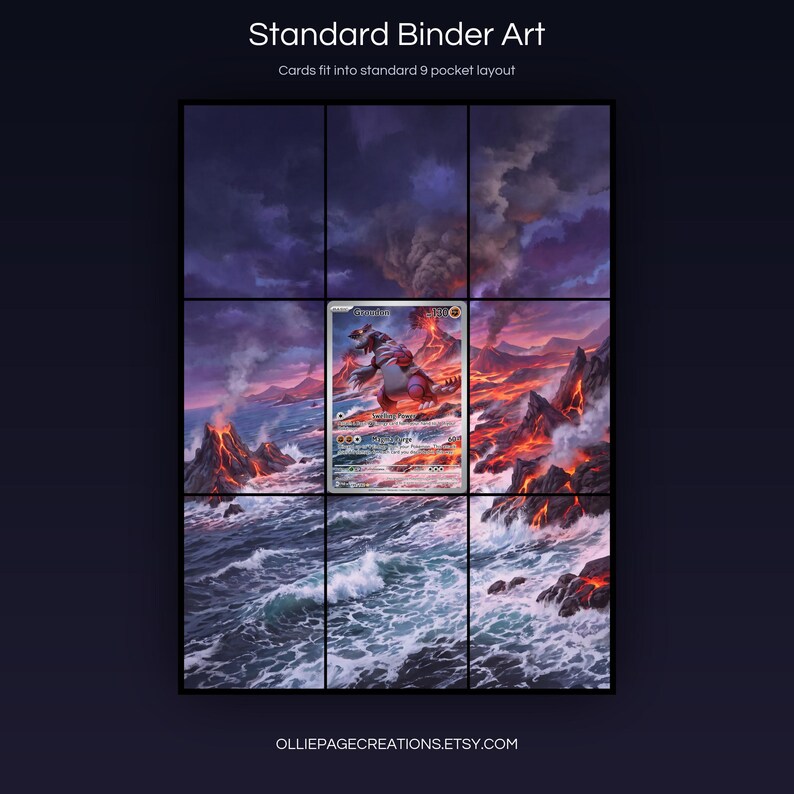 Groudon 199/182 extended art 3x3 grid layout, full 9-pocket binder page display printable, Paradox Rift collector insert