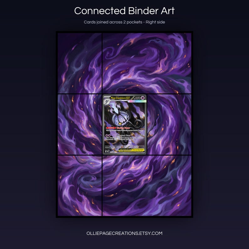 Mega Chandelure EX 115/084 connected binder art joining across two pockets, right side, printable extended card display for 9-pocket binders