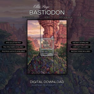 Bastiodon 093/084 extended art binder page in a Dramatic desert canyon landscape with towering red rock formations