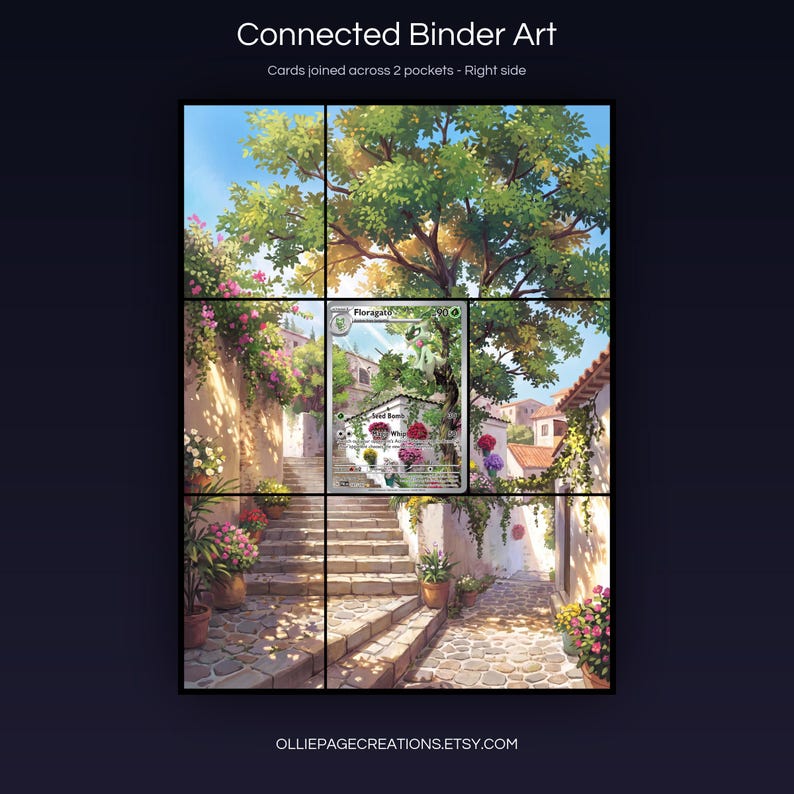 Floragato 197/193 connected binder art joining across two pockets, right side, printable extended card display for 9-pocket binders