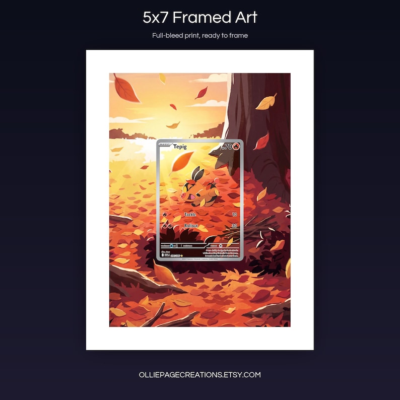 Tepig 096/086 5x7 full-bleed framed art print, ready to frame, White Flare