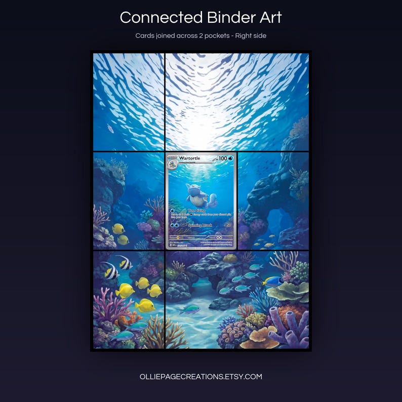 Wartortle 171/165 connected binder art joining across two pockets, right side, printable extended card display for 9-pocket binders