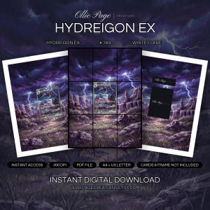 Hydreigon EX 169/086 Binder Art + Framable Print Bundle | Extended Art 9-Pocket Display | 8x10 5x7 4x6 | White Flare